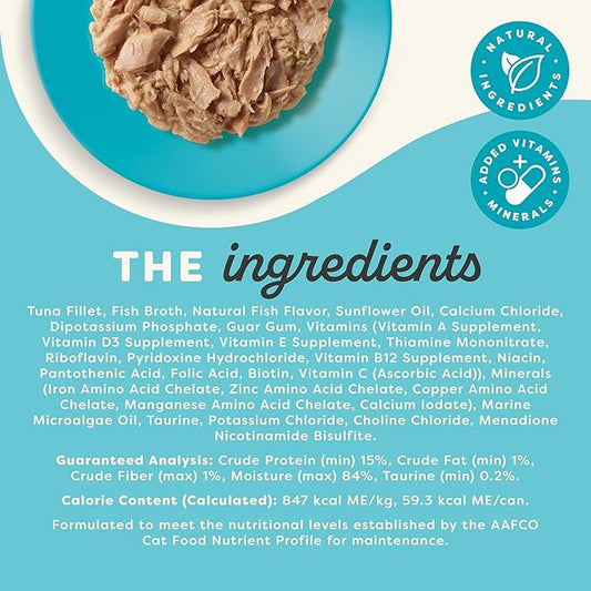 Applaws Vitality Wet Cat Food in Broth, Natural Cat Food with Added Vitamins & Minerals, Grain-Free, Carrageenan Free, Tuna Fillet in Broth (24 Count, 2.47 oz Cans)
