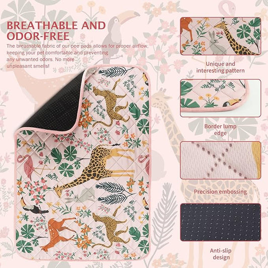 IEUUMLER Washable Pee Pads for Dogs, 2 Pack Forest Pattern Reusable Waterproof Puppy Pads, Non-Slip Super Absorbent Dog Training Pad for Playpen Crate Bed EU013 Pink Jungle, 36x24