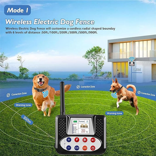 Wireless Dog Fence Pet Boundary Containment System, Covers up to 856-Acre, Shock Training Collar Fence with Remote, Rechargeable and Waterproof, 3 Training Modes for Small Large Medium Dogs,for3dogs
