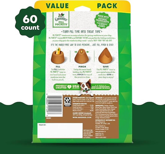 Greenies Pill Pockets for Dogs Large Size, Soft Dog Treats, with Real Peanut Butter, 15.8 oz. Pouch (60 Treats)