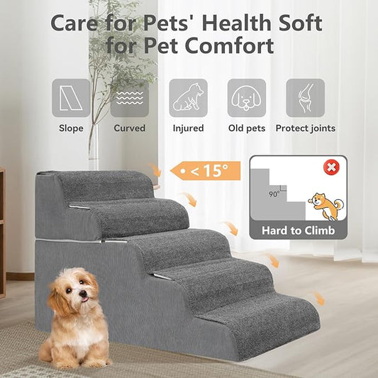 π± π¦ππ²π½π Dog Stairs for High Beds, 21.3" Tall Pet Steps for Small to Large Dogs & Cats, Waterproof with Removable Cover & PE Support Board for Bed, Couch, or Car