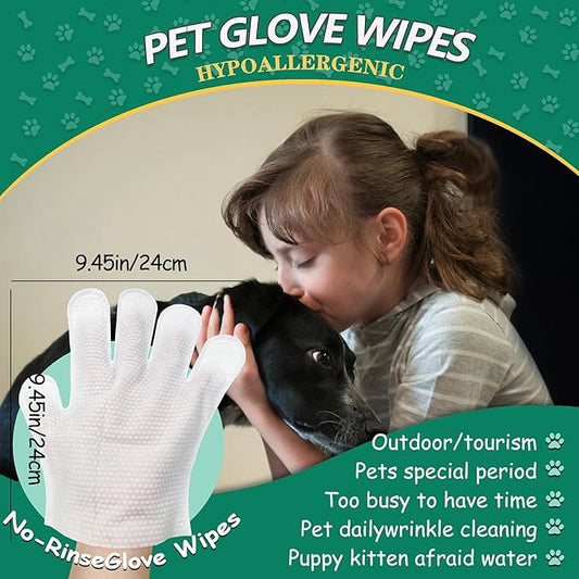 40 PCS Pet Cleaning and Deodorizing Bathing Grooming Glove Wipes for Dogs and Cats, Extra Thick Nourish Fur No-Rinse Grooming Wipes for Daily Care and Travel, Hypoallergenic