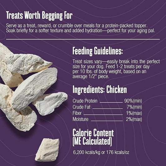 Whole Life Dog Just One Chicken Freeze Dried Dog Treats - Human Grade High Protein Food, Healthy Training Snacks, Freeze Dried Food Toppers, USA Made Natural Treats - 10 oz (Value Pack of 1)