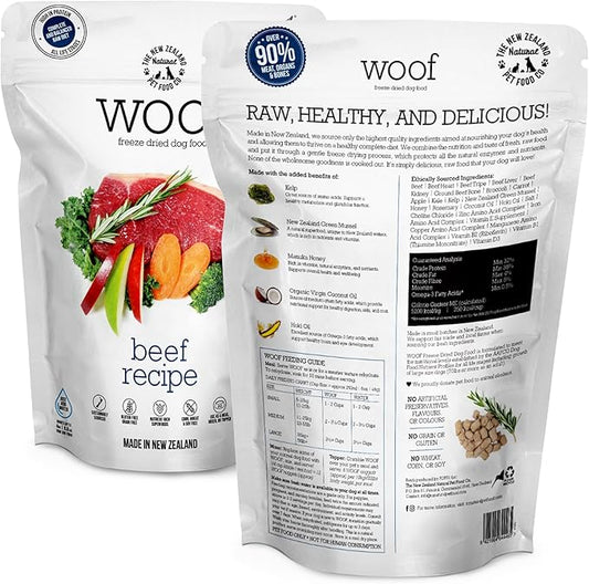 The New Zealand Natural Pet Food Co WOOF Freeze Dried Dog Food - Beef Recipe, High Protein Freeze Dried Dog Treats, Dog Food Topper & Meal, 2.2 lb