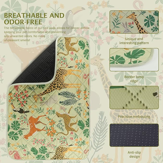 IEUUMLER Washable Pee Pads for Dogs, 2 Pack Forest Pattern Reusable Waterproof Puppy Pads, Non-Slip Super Absorbent Dog Training Pad for Playpen Crate Bed EU013 Green Jungle, 41x36