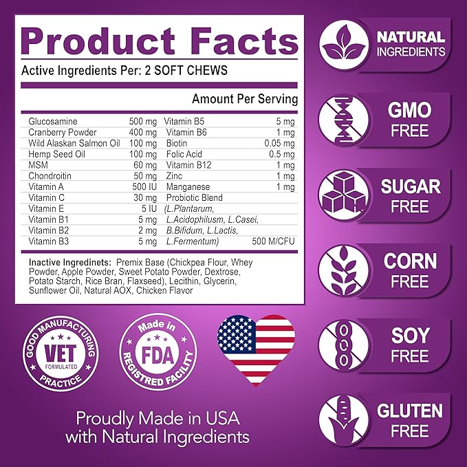 (2 Pack) Dog Multivitamin Chewable with Glucosamine - Dog Vitamins and Supplements - Senior & Puppy Multivitamin for Dogs - Pet Joint Support Health - Immunity - Mobility - Energy - 240 Chews