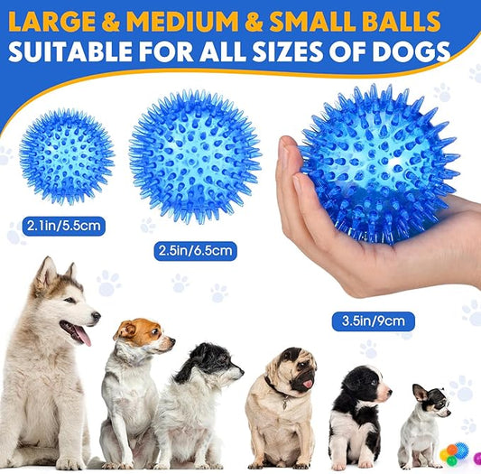 50 Pcs Squeaky Dog Toys Spikey Dog Balls Bulk for Aggressive Chewers Squeaker Ball Dog Toy Pet Spiky Fetch Toys TPR Puppy Chew Toys for Clean Teeth and Training, 2.1 Inch, 2.5 Inch, 3.5 Inch
