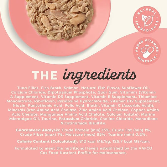 Applaws Vitality Wet Cat Food in Broth, Natural Cat Food with Added Vitamins & Minerals, Grain-Free, Carrageenan Free, Tuna Fillet & Salmon in Broth (24 Count, 2.47 oz Cans)