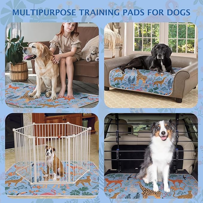 IEUUMLER Washable Pee Pads for Dogs, 1 Pack Forest Pattern Reusable Waterproof Puppy Pads, Non-Slip Super Absorbent Dog Training Pad for Playpen Crate Bed EU013 Blue Jungle, 48x48