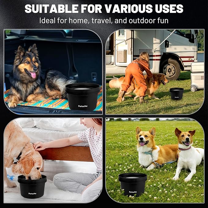 1.3 Gallon (5L) Stainless Steel Dog Water Bowl, No-Spill Floating Disk, 169 oz Large-Capacity Pet Water Feeder, Splash-Proof & Easy-to-Clean Design (Black)