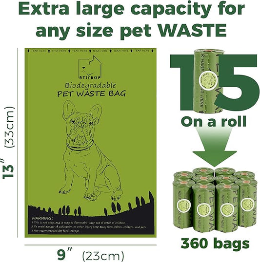 ATIFBOP Biodegradable Dog Poop Bags Rolls 360 Count Scented, Leak Proof and Extra Thick Waste Bag Refill (Scented)