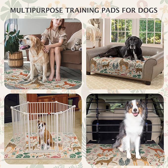 IEUUMLER Washable Pee Pads for Dogs, 1 Pack Forest Pattern Reusable Waterproof Puppy Pads, Non-Slip Super Absorbent Dog Training Pad for Playpen Crate Bed EU013 Beige Jungle, 48x48