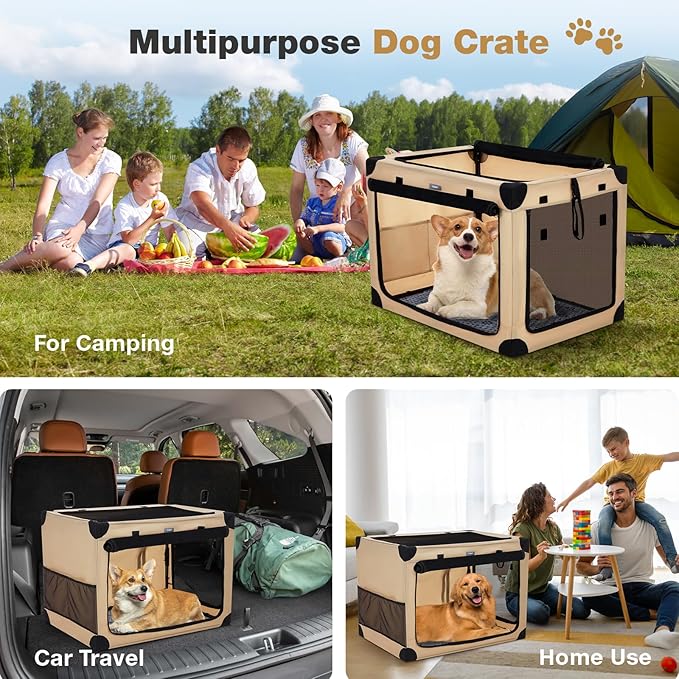 38 Inch Collapsible Travel Dog Crate for Large Dogs, Portable 4-Door Foldable Soft Kennel with Mat and Durable Mesh Windows for Car & Outdoor, with Storage Bag