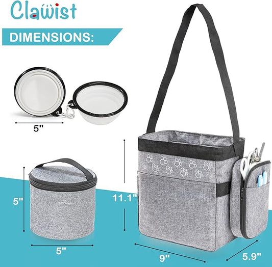 Dog Travel Bag with Treat Pouch, Airline Approved Dog Bags for Traveling, 2 Dog Food Travel Container, 2 Travel Bowls, Weekend Dog Travel Bag for Supplies, Dog Travel Kit Accessories