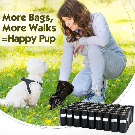 Dog Poop Bags 1140 Count (57 Rolls), Unscented Leak-Proof Waste Bag, 13x9" Black Doggy Poop Bags with Bone-Shaped Dispenser, Extra Thick & Easy Detach