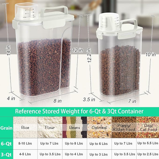 TBMax Pet Food Storage Containers 2 Pack 8-10 Lbs Airtight Dog Food Container Dispenser with Large Spout & Portable Handle, Travel Dog Treat Cat Food Storage Bin Bird Seed Container-Beige