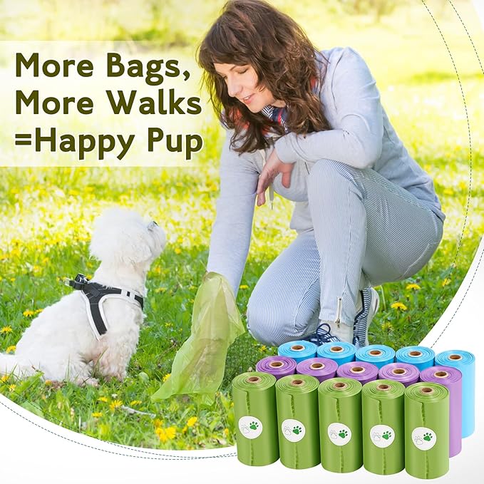 Dog Poop Bag 300 Counts 15 Rolls, Unscented Doggy Poop Bags, Leak-Proof Dog Bags for Poop, Doggie Cat Poop Bags Cats Litter, Waste Bags Puppy Trash Bags for Doggy Pets (13 x 9 Inches)