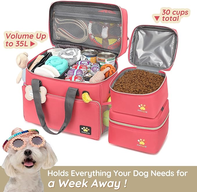 Multi-Function Pet Travel Bag - Ideal for Week Away/Overnight Trips - Cat & Dog Travel Accessories with Diaper Bag Style & Multiple Pockets
