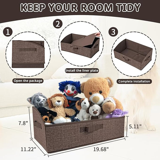 Foldable Pet Toy Storage Box with 3 Handles, Portable Organizer Basket for Dog Toys, Blankets & Accessories, Dark Brown