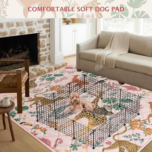 IEUUMLER Washable Pee Pads for Dogs, 1 Pack Forest Pattern Reusable Waterproof Puppy Pads, Non-Slip Super Absorbent Dog Training Pad for Playpen Crate Bed EU013 Pink Jungle, 48x48