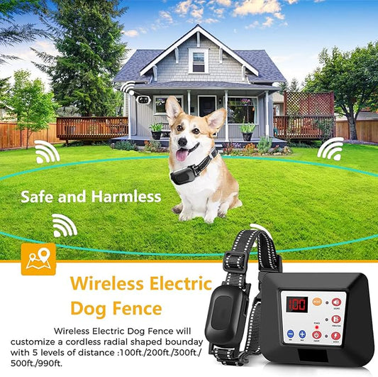 Wireless Dog Fence,Pet Containment System,Electric Dog Training Collar with Remote Dog Boundary System,Reflective Stripe,Waterproof,Adjustable Range,Harmless,for 1 2 3 Dogs,for3dogs