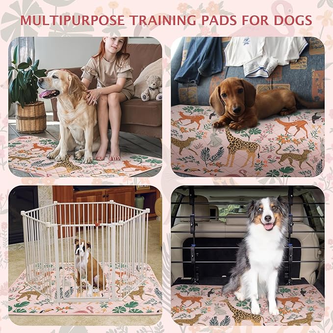 IEUUMLER Washable Pee Pads for Dogs, 2 Pack Forest Pattern Reusable Waterproof Puppy Pads, Non-Slip Super Absorbent Dog Training Pad for Playpen Crate Bed EU013 Pink Jungle, 40x28