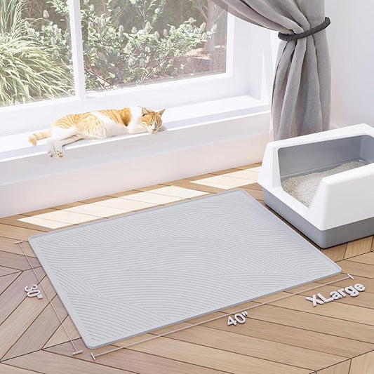 XL Cat Litter Mat - 40x30 in, Water Proof, US Designed Kitty Litter Trapping Mat, Easy to Clean, Scatter Control, Odorless, Less Mess and Clean Floors, Pet Supplies for Indoor Cats, Light Gray