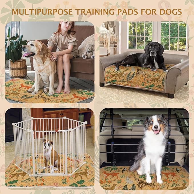 IEUUMLER Washable Pee Pads for Dogs, 2 Pack Forest Pattern Reusable Waterproof Puppy Pads, Non-Slip Super Absorbent Dog Training Pad for Playpen Crate Bed EU013 Earth Yellow Jungle, 36x24