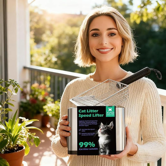 XIAOXINGYUN Stainless Steel Cat Litter Scoop, Metal Cat Litter Scooper with Holder, Heavy-Duty Cat Scooper with Coarse and Fine Grids for Quick Screening and Easy Cleaning