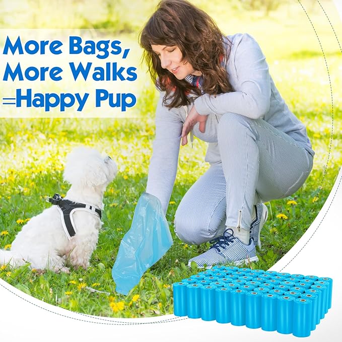 Dog Poop Bag 1140 Counts 57 Rolls, Unscented Doggy Poop Bags, Leak-Proof Dog Bags for Poop, Extra Thick Strong Dog Waste Bags with Dispenser - Blue (13 x 9 Inches)