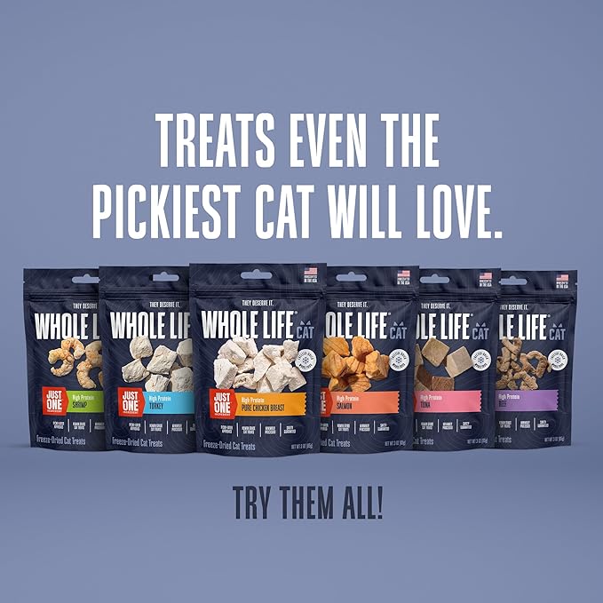 Whole Life Cat Just One Chicken Freeze Dried Cat Treats - Human Grade High Protein Food, Healthy Training Snacks, Freeze Dried Chicken Food Toppers, USA Made Natural Treats - 1 oz (Pack of 1)