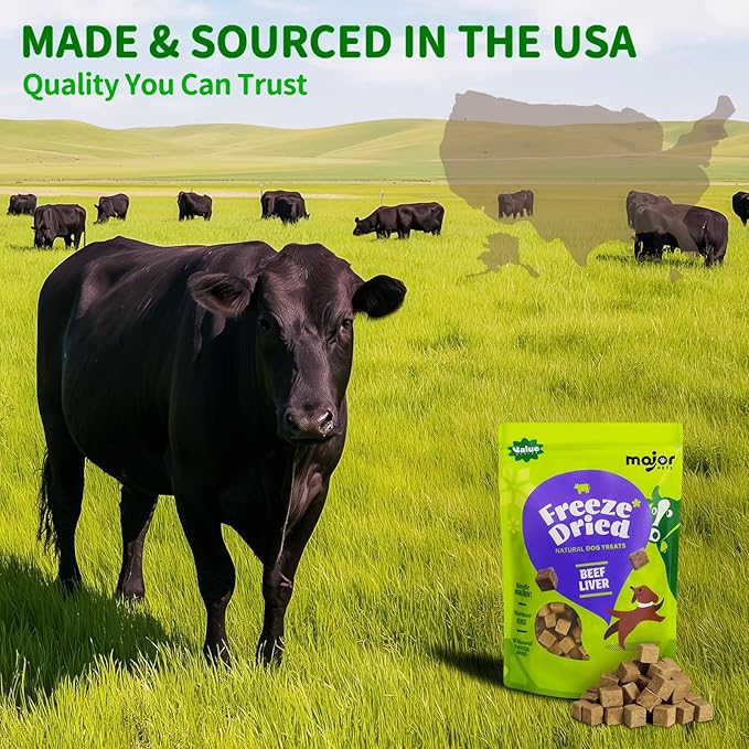 MAJOR PETS Freeze Dried Beef Liver Dog Treats - Single Ingredient - No Preservatives & High Protein - Premium Training Treats & Meal Topper - Made and Sourced in The USA - 10 oz Value Pack