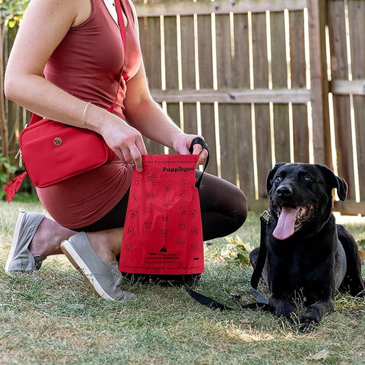 Puppington Certified Home Compostable Poop Bags - ASTM D6400 Compliant - 180 Extra Thick Bags - Plant Based - Pairs with Puppington 3-in-1 Bag & Fits all Standard Poop Bag Dispensers (Ruby Red)