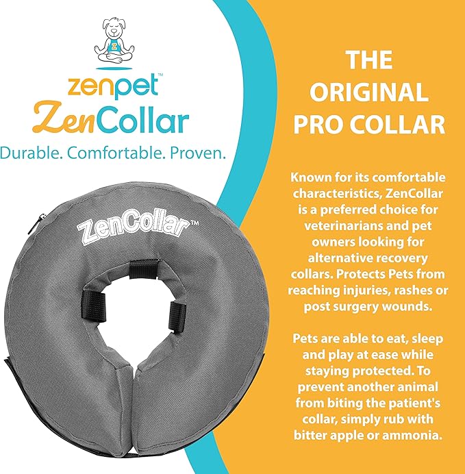 ZenPet Recovery Inflatable Collar for Dogs & Cats – Soft, Comfortable, Safe & Stress-Free Healing Alternative E-Collar After Surgery, Adjustable Donut Design, Secure Fit (X-Small)