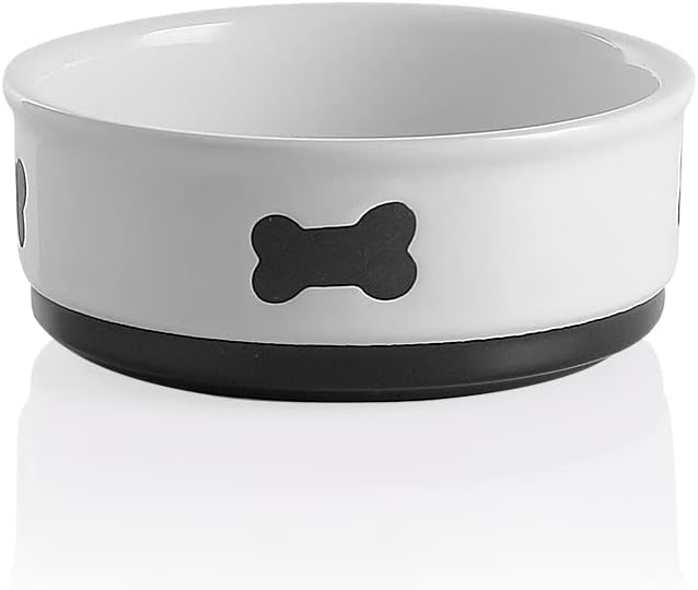 Sweejar Ceramic Dog Bowls with Bone Pattern, Dog Food Dish for Medium Dogs, Porcelain Pet Bowl for Water 35 Fl Oz (White)