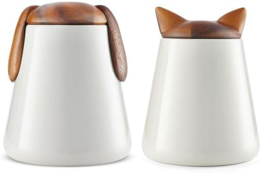 Nambé Dog Treat Jar - 6.5” x 7.5” - Porcelain Storage Container with Acacia Wood Lid, Basset Hound Inspired Ears & Airtight Design for Fresh Dog Treats, Stylish Countertop Pet Treat Storage