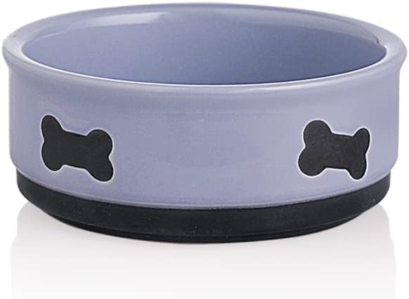 Sweejar Ceramic Dog Bowls with Bone Pattern, Dog Food Dish for Small Dogs, Porcelain Pet Bowl for Water 16 Fl Oz (Purple)