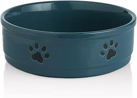 Sweejar Ceramic Dog Bowls with Paw Pattern, Dog Food Dish for Large Dogs, Porcelain Pet Bowl for Water 70 Fl Oz (Fog Blue)