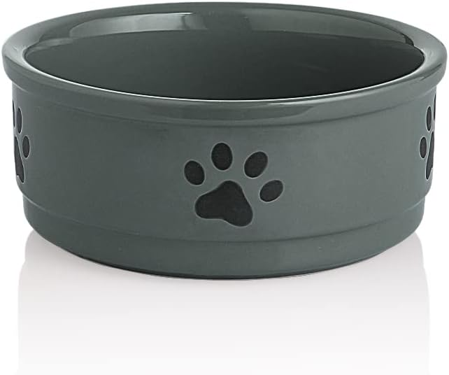 Sweejar Ceramic Dog Bowls with Paw Pattern, Dog Food Dish for Medium Dogs, Porcelain Pet Bowl for Water 35 Fl Oz (Gray)
