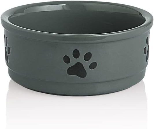 Sweejar Ceramic Dog Bowls with Paw Pattern, Dog Food Dish for Medium Dogs, Porcelain Pet Bowl for Water 35 Fl Oz (Gray)