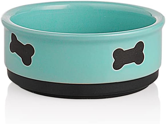 Sweejar Ceramic Dog Bowls with Bone Pattern, Dog Food Dish for Small Dogs, Porcelain Pet Bowl for Water 16 Fl Oz (New Turquoise)