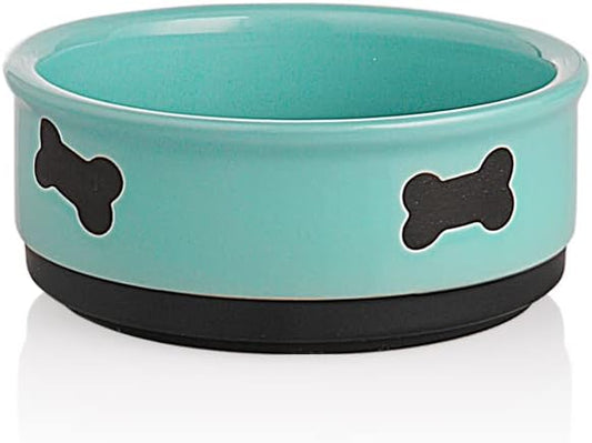 Sweejar Ceramic Dog Bowls with Bone Pattern, Dog Food Dish for Small Dogs, Porcelain Pet Bowl for Water 16 Fl Oz (New Turquoise)