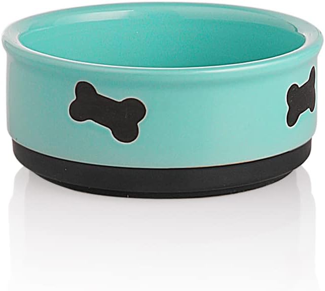 Sweejar Ceramic Dog Bowls with Bone Pattern, Dog Food Dish for Medium Dogs, Porcelain Pet Bowl for Water 35 Fl Oz (Turquoise)