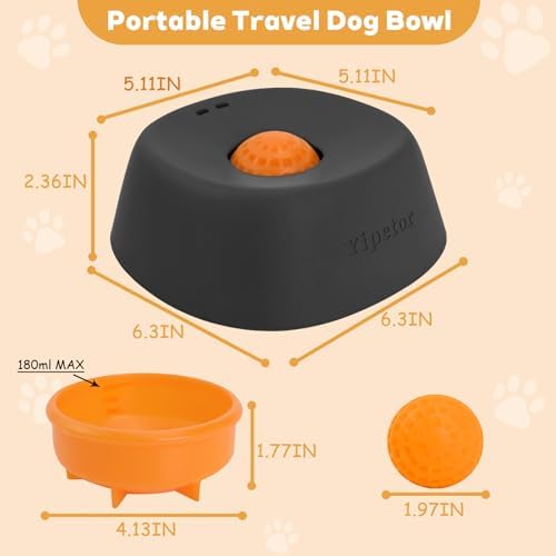 Yipetor Slow Feeder Dog Bowls for Liquid Treat, Anti-Slip【Entertained Ball-in】 Bone Broth Dog Lick Bowl, 3/4 Cup Yogurt Pup Lick Toy for Large Medium Small Breeds Dietary Supplement/Post-op Nutrition