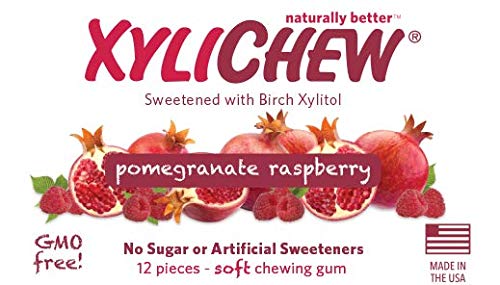 Xylichew 100% Xylitol Chewing Gum - Non GMO, Non Aspartame, Gluten Free, and Sugar Free Gum - Natural Oral Care, Relieves Bad Breath and Dry Mouth - Pomegranate Raspberry, 288 Count