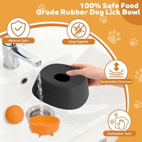 Yipetor Slow Feeder Dog Bowls for Liquid Treat, Anti-Slip【Entertained Ball-in】 Bone Broth Dog Lick Bowl, 3/4 Cup Yogurt Pup Lick Toy for Large Medium Small Breeds Dietary Supplement/Post-op Nutrition
