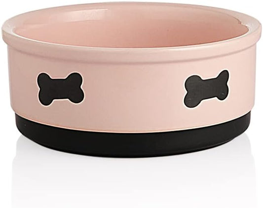 Sweejar Ceramic Dog Bowls with Bone Pattern, Dog Food Dish for Medium Dogs, Porcelain Pet Bowl for Water 35 Fl Oz (Pink)