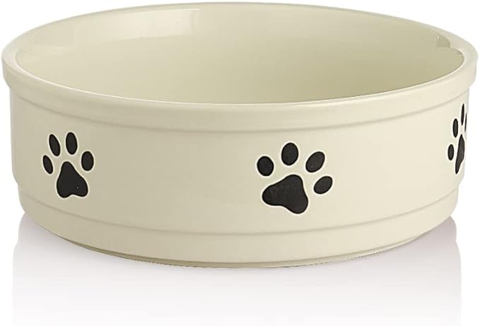 Sweejar Ceramic Dog Bowls with Paw Pattern, Dog Food Dish for Large Dogs, Porcelain Pet Bowl for Water 70 Fl Oz (Beige)