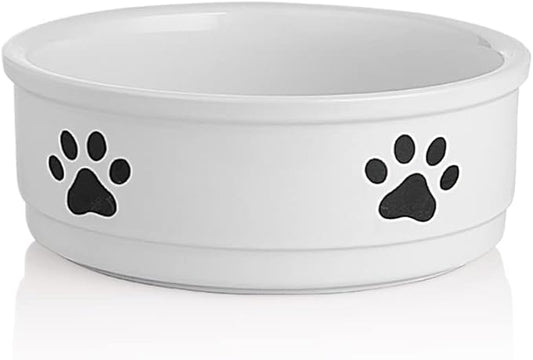 Sweejar Ceramic Dog Bowls with Paw Pattern, Dog Food Dish for Large Dogs, Porcelain Pet Bowl for Water 70 Fl Oz (White)