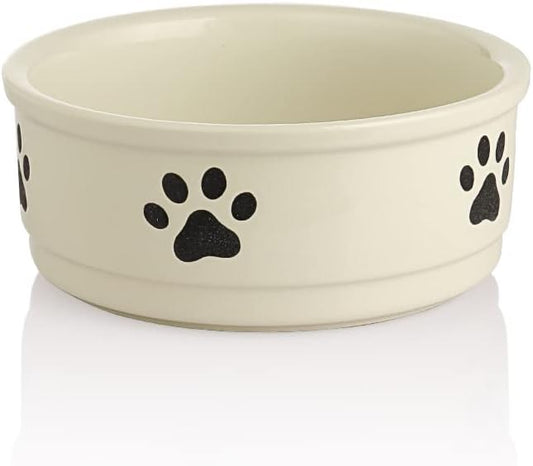 Sweejar Ceramic Dog Bowls with Paw Pattern, Dog Food Dish for Medium Dogs, Porcelain Pet Bowl for Water 35 Fl Oz (Beige)